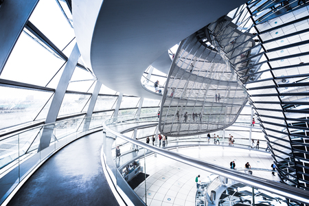 BERLIN - JULY 19: Interior view of famous Reichstag Dome on July 19, 2015 in Berlin, Germany. Constructed to symbolize the reunification of Germany it's now one of Berlin's most important landmarks.のeditorial素材