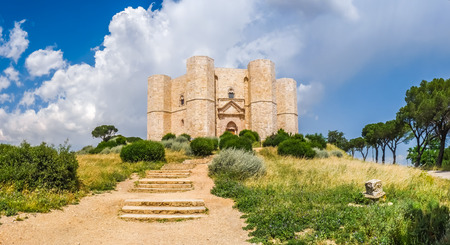 Beautiful view of Castel del Monte, the famous castle built in an octagonal shape by the Holy Roman Emperor Frederick II in the 13th century in Apulia, southeast Italyのeditorial素材