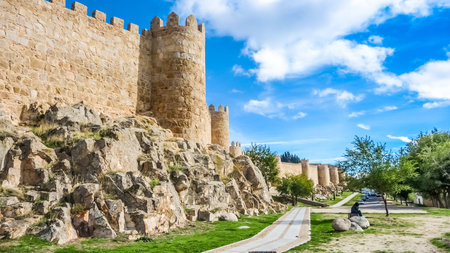 Beautiful view of the historic walls of Avila, Castilla y Leon, Spain