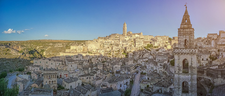 Ancient town of Matera (Sassi di Matera) at sunset, Basilicata, southern Italyの写真素材