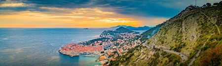 Panoramic aerial view of the historic town of Dubrovnik, one of the most famous tourist destinations in the Mediterranean Seaの写真素材