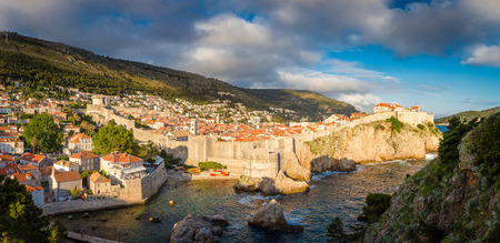 Beautiful panorama view of the historic town of Dubrovnik in beautiful golden eveningの写真素材
