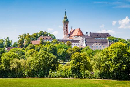 Beautiful view of famous Andechs Abbey on top of a hill in summer, district of Starnberg, Upper Bavaria, Germanyの写真素材