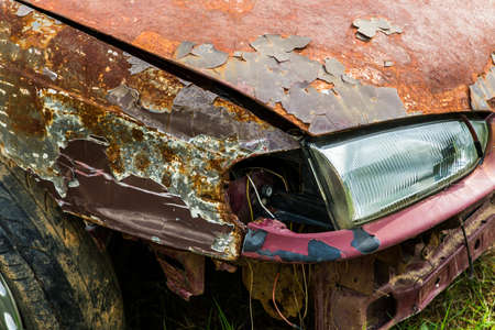 Abandon for years and old trucks rusts.Interior of abandoned old carの写真素材