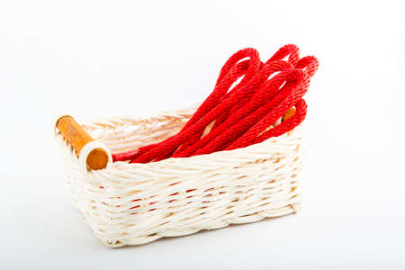 Red rope on the white backgroundの写真素材