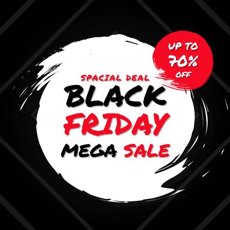 Black friday mega sale background modern white and black design with brush style. vector illustrationのイラスト素材