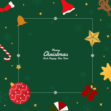 Christmas day green background and snowflake frame modern gift style with space. vector illustrationのイラスト素材