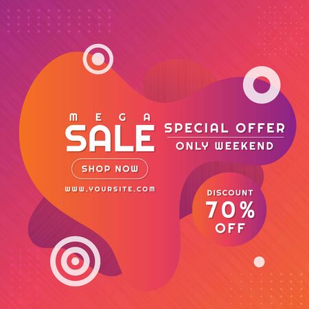 Mega sale modern fluid art banner design advertisement for shop. vector illustrationのイラスト素材