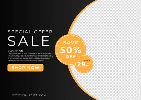 Special sale banner color black background shoping design with space for picture. vector illustration.のイラスト素材