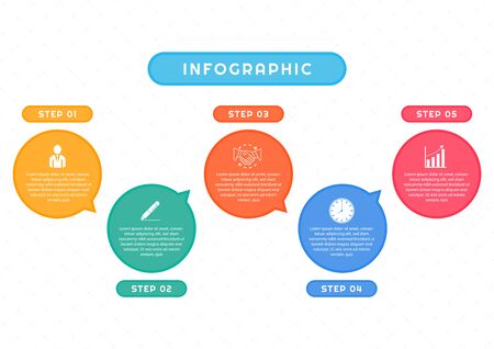 Infographic geometric hexagon design colorful workfliow step icon style. vector illustration.のイラスト素材