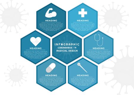 Infographic hexagon modern design coronavirus-19 concept for medical. vector illustration.のイラスト素材