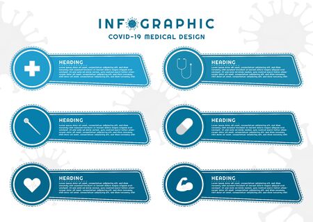 Infographic for medical coronavirus concept circle and square curve shape line dashed. vector illustration.のイラスト素材