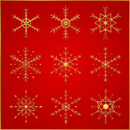 Snow flake symbol luxury gold icon set design christmas concept. vector illustration.のイラスト素材