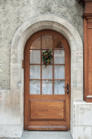 external wooden entrance doors to housesの写真素材