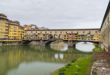 Panorama of the Italian city Florence with the golden bridgeのeditorial素材