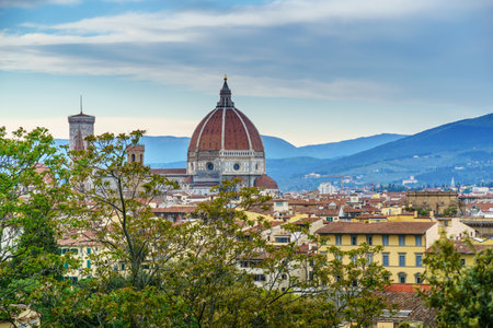 Florence old town in Italy overlooking the Duomo domeの写真素材