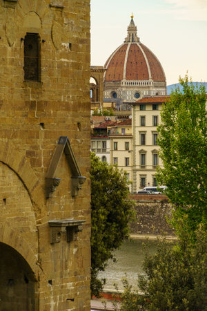 Florence old town in Italy overlooking the Duomo domeの写真素材