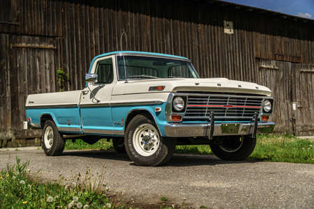 In Poland, in the city of PoznaÅ, there is the American Classic Center, company renovating old American cars. This Ford is one of their projects. Antique American car, truck, Ford F100のeditorial素材