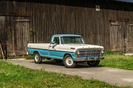 In Poland, in the city of PoznaÅ, there is the American Classic Center, company renovating old American cars. This Ford is one of their projects. Antique American car, truck, Ford F100のeditorial素材