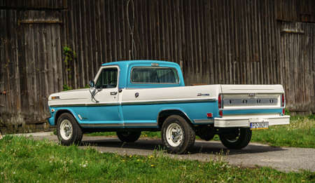 In Poland, in the city of PoznaÅ, there is the American Classic Center, company renovating old American cars. This Ford is one of their projects. Antique American car, truck, Ford F100のeditorial素材