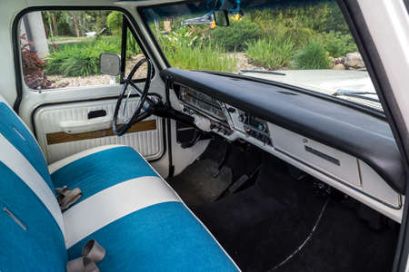 In Poland, in the city of PoznaÅ, there is the American Classic Center, company renovating old American cars. This Ford is one of their projects. Antique American car, truck, Ford F100のeditorial素材