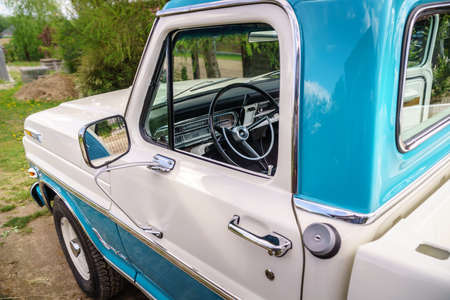 In Poland, in the city of PoznaÅ, there is the American Classic Center, company renovating old American cars. This Ford is one of their projects. Antique American car, truck, Ford F100のeditorial素材