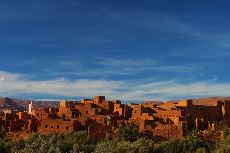 Moroccan ancient village, kasbah, on the edge of the Sahara desertの写真素材