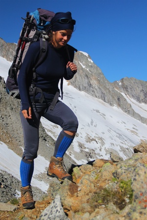 Young woman trekking in the Austrian Alpsの写真素材