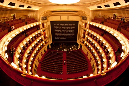Interior of Vienna opera (Staatsoper). Fisheye view.のeditorial素材