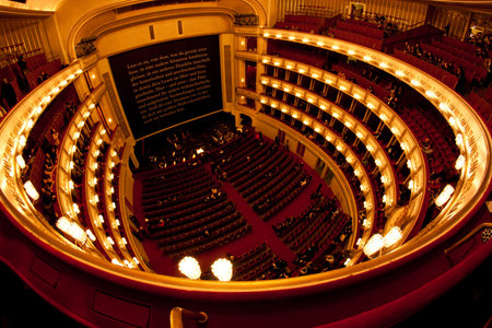 Interior of Vienna opera (Staatsoper). Fisheye view.のeditorial素材