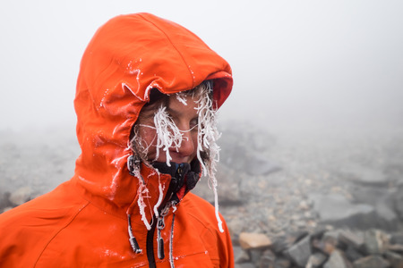 Portrait of a young woman with frozen hairの写真素材