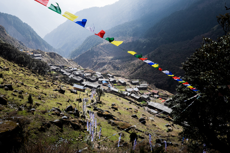 View of old Nepali village in remote area of the Himalayasの写真素材