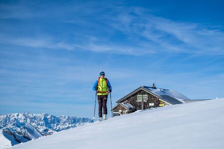 Young man during skitouring trip in The Autrian Alpsの写真素材