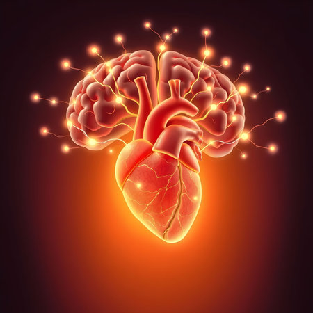 Human heart with neurons and nervous system. 3d vector illustration.の素材