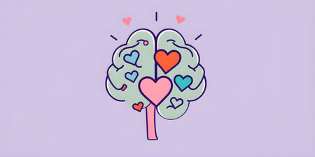 Creative tree with hearts in the form of a brain. Vector illustration.の素材