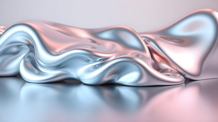 3d render, abstract background with wavy folds of metallic materialの素材