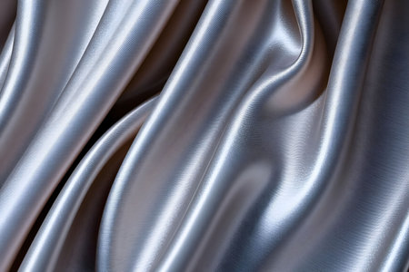 Closeup of rippled silver satin fabric texture background.の素材