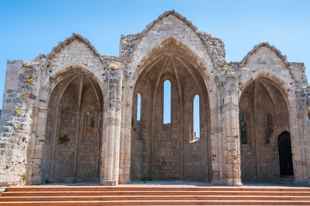 Remains of the Church of the Virgin of the Burgh. Part of it is used for residential dwellings. Rhodes, Old Town, Island of Rhodes, Greece, Europe.の写真素材