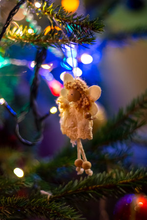 Christmas decoration on the Christmas tree. Selective focus. Holiday.の写真素材