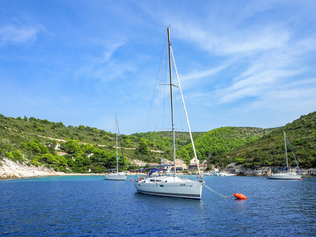 Anchoring Yachts and Croatian Landscapeのeditorial素材
