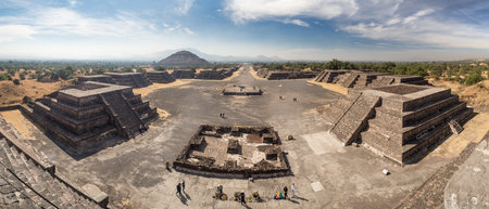 Teotihuacan, Mexico City, Mexico, South America - Janunary 2018 [The Great Pyramid of Sun and Moon, views on ancient city ruins of Teotihuacan pyramids valey, The Road of Dead]のeditorial素材