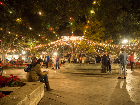 Oaxaca, Mexico, South America: January 2018 [Traditional winter Christmas parade geathering in the town, light decorations, market, New year celebrations]のeditorial素材