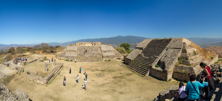 Monte Alban, Oaxaca, Mexico, South America - January 2018: [Biggest ruins of ancient Zapotec city at the top of the mountain, UNESCO archeological site, pyramids]のeditorial素材