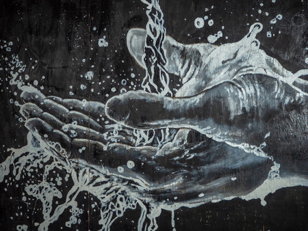 Strong Street Lights and Graffiti Art, Knoxville, Tennessee, United States of America, summer 2018: [Night life in the center of Knoxville]のeditorial素材