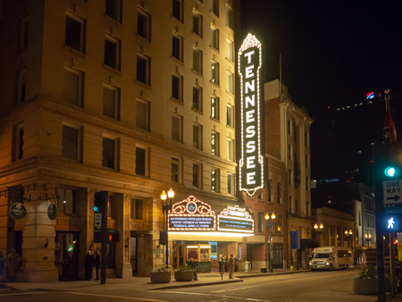 Gay Street, Knoxville, Tennessee, United States of America, summer 2018: [Night life in the center of Knoxville]のeditorial素材