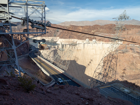 Las Vegas, Hoover Dam, Nevada, USA - Summer 2018 : [ Hoover Dam and Lake Meeads on Colorado River in Nevada Desert ]のeditorial素材