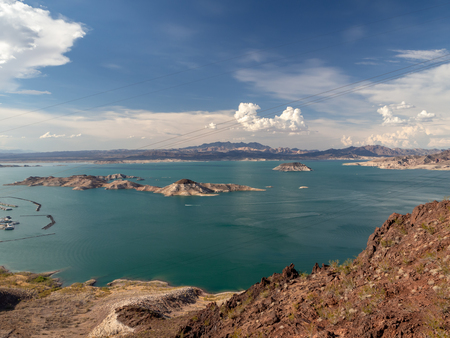 Las Vegas, Hoover Dam, Nevada, USA - Summer 2018 : [ Hoover Dam and Lake Meeads on Colorado River in Nevada Desert ]のeditorial素材
