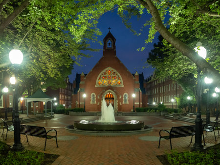 Washington DC, District of Columbia, Summer 2018 [United States US, Georgetown University at night,...