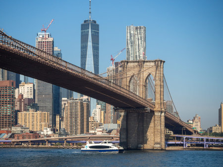Brooklyn bridge, New York, USA [ Brooklyn bridge architecture with panoramic view of New York City...