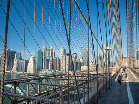 Brooklyn bridge, New York, USA [ Brooklyn bridge architecture with panoramic view of New York City...
